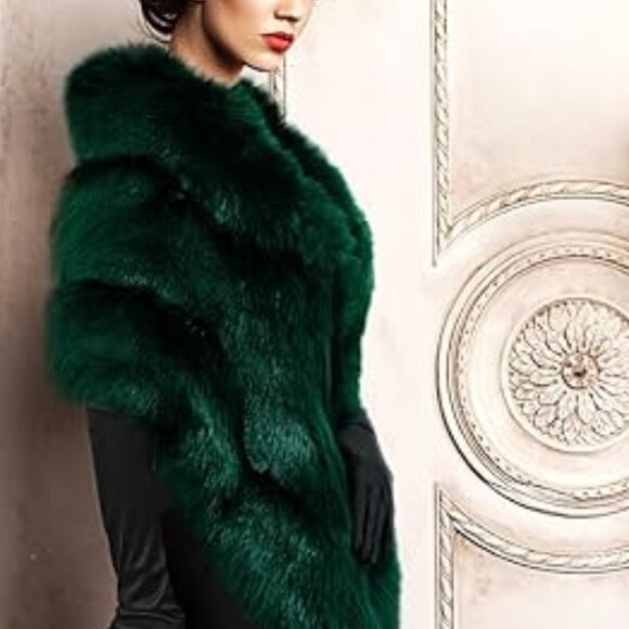 Winter Faux Fur Long Shawl 2 PFCK - Picture 5 of 6